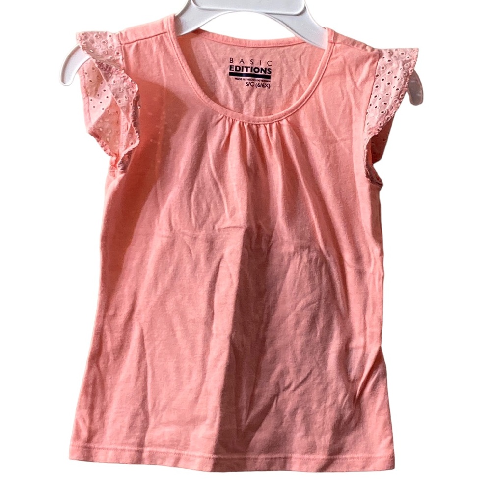 Girl’s Basic Editions Pretty Peach/orange Flutter Sleeve T-shirt - Size 6/6X